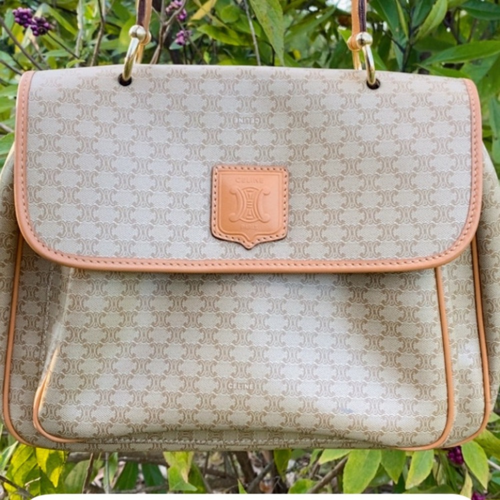 Celine Cream and Tan Shoulder Bag